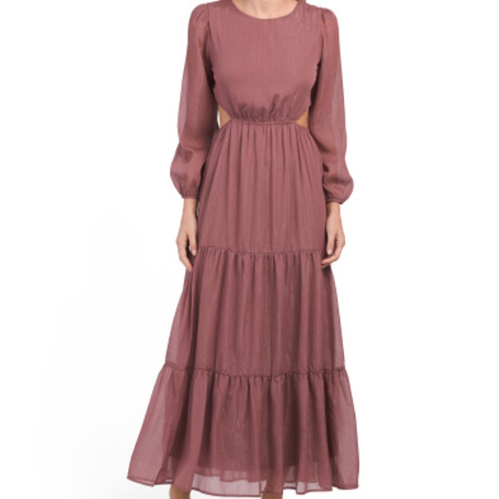 Mauve Tiered Cut Out Long Sleeve Dress